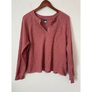 OLD NAVY Pink Thermal Henley Long Sleeve Top